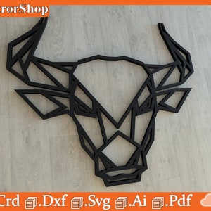 Toro geométrico / vector de toro para corte láser / animales geométricos para corte CNC / decoración de casa / caja de toro con relieve / archivos láser