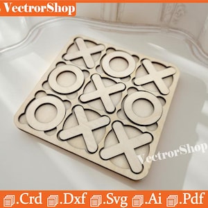 Laser Cut Tic-Tac-Toe Board Game - CNC Project (svg, pdf, dxf, ai, crd)