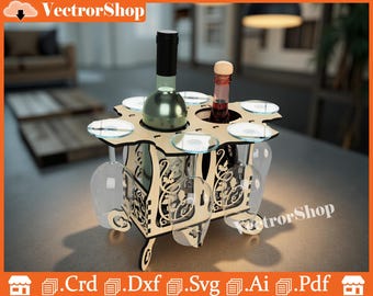 CNC Laser Cut Weinregal & Glashalter, Partydekoration (Digitale Datei)