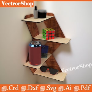 Étagère d'angle découpée au laser SVG, décoration d'intérieur CNC (fichier numérique)