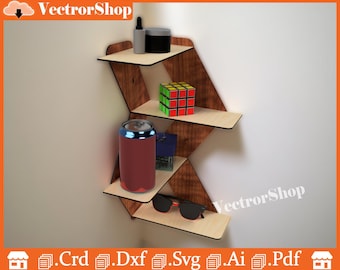 Laser Cut Corner Shelf SVG, CNC Home Decor (Digital File)