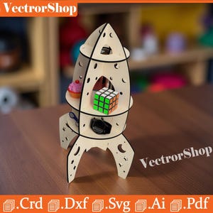 Plano vectorial de estantería Rocket para corte láser (descarga digital)