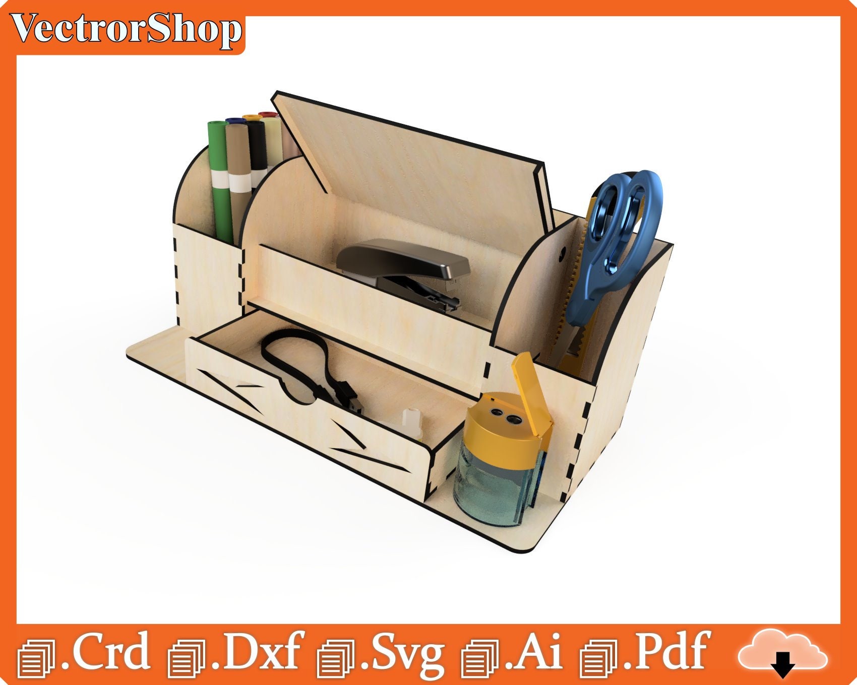 Laser Cut City Desk Organizer Model Storage Rack Pen Holder and Drawer Plan  Wooden 3 Mm SVG DXF CDR Ai Pdf Files 