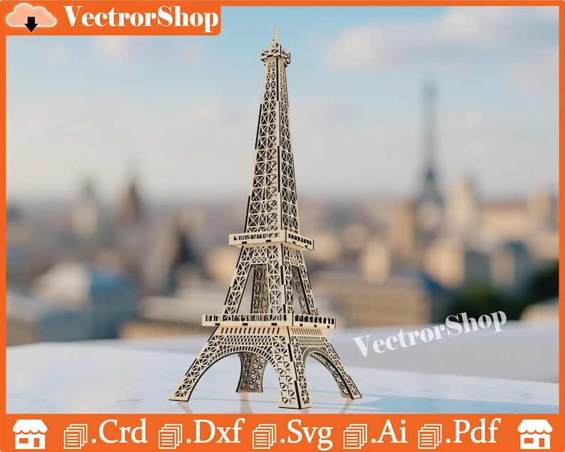 Archivos de corte láser para rompecabezas 3D de la Torre Eiffel (descarga digital) imagen 1