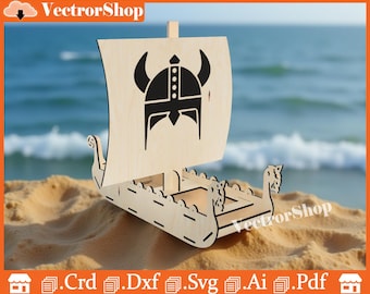 Laser Cut Viking Ship Template, CNC Wooden Boat Model (Instant Download)