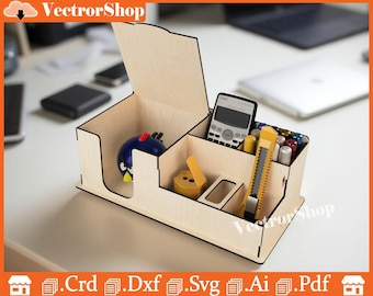 Pencil Holder Laser Cut Template | Desk Pen Holder CNC Glowforge SVG DXF (Digital Files)