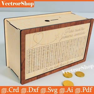 Laser cut money saving piggy bank with 3mm laser cut targets, Dxf, Crd, Ai and Pdf file, laser templates, glowforge digital artwork