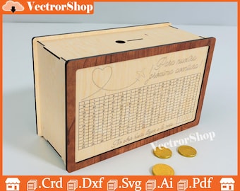 Laser cut money saving piggy bank with 3mm laser cut targets, Dxf, Crd, Ai and Pdf file, laser templates, glowforge digital artwork