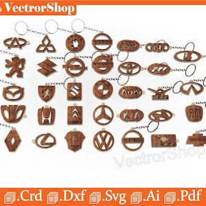 Car keychains / decoration for car keys / decoration for household keys / car brand vectors for laser cutting / Laser cut files / Decortive