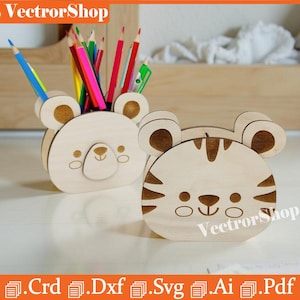 Bear Shaped Pen Holder Laser Cut Files (SVG, DXF, PDF)