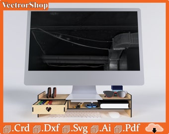 Table organizer for computer monitor / support for laser CNC cut / desktop organizer / office furniture / Laser cut files Crd Ai Pdf Svg Dxf