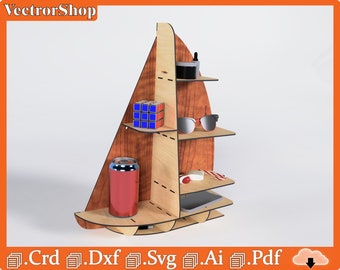 Wall shelf / decorative boat / interior decoration / art CNC / vectors for laser cutting / organizing shelf with levels / Laser cut files