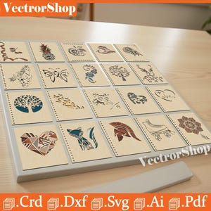 レーザーカットノートカバー用SVGファイル – A5サイズ木製デザイン20種類（デジタルダウンロード）