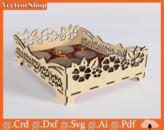 Charola for laser cut / table tray / party decoration / decoration with flowers / vectors for laser cut / home decoration / laser cut files