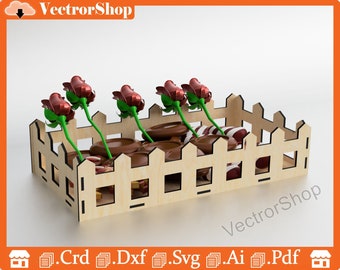 gift for Valentine's Day love coral for laser cutting, gift basket for mom, box with bars to give as a gift, vector laser cutting basket svg