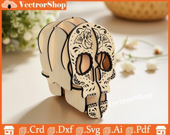 Day of the Dead Style Pen Holder Head - Decorative Stencil Ideal for Celebrations and Desk Decoration / SVG DXF laser cut files / Templates