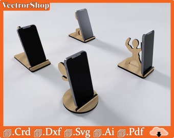 Mobile phones support / characters for cutting / desktop organizer for mobile / art art for smartphones / laser cut files Crd Ai Pdf Svg Dxf