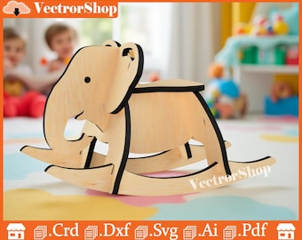 Elephant Rocking Toy Laser cut vector (Digital Download)