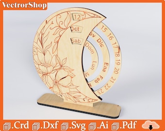 Calendar vector for cnc laser cutting / Wooden Almanac / Vector files for cnc laser cutting / Vector for time control / Laser templates