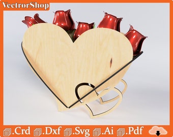 Heart -shaped basket / love basket for Laser CNC / love box for roses and details / cut vectors Laser / Valentine / Dxf Crd Ai Pdf Svg Dwg