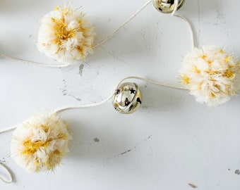 Tinsel Tulle Garland / Pom Pom Garland with Bells - 5' wide