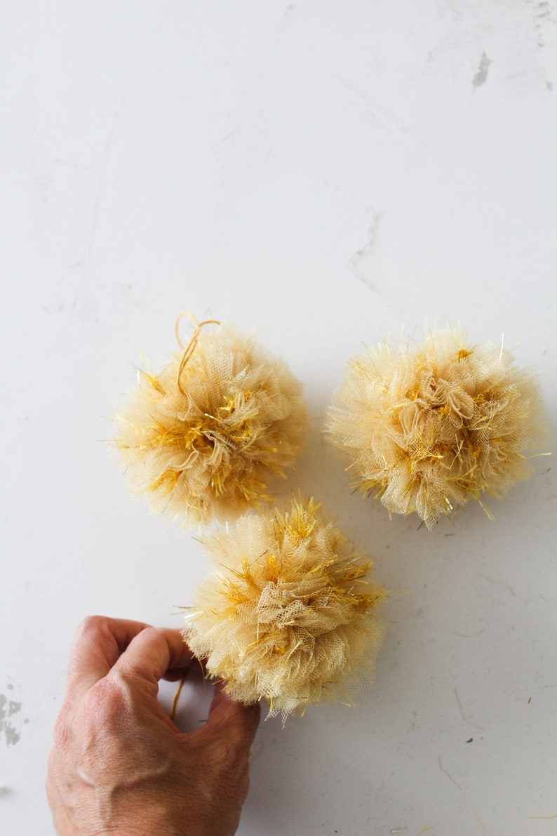 Tinsel Tulle Pom Pom Ornaments Christmas Holiday Decor YOU CHOOSE image 8