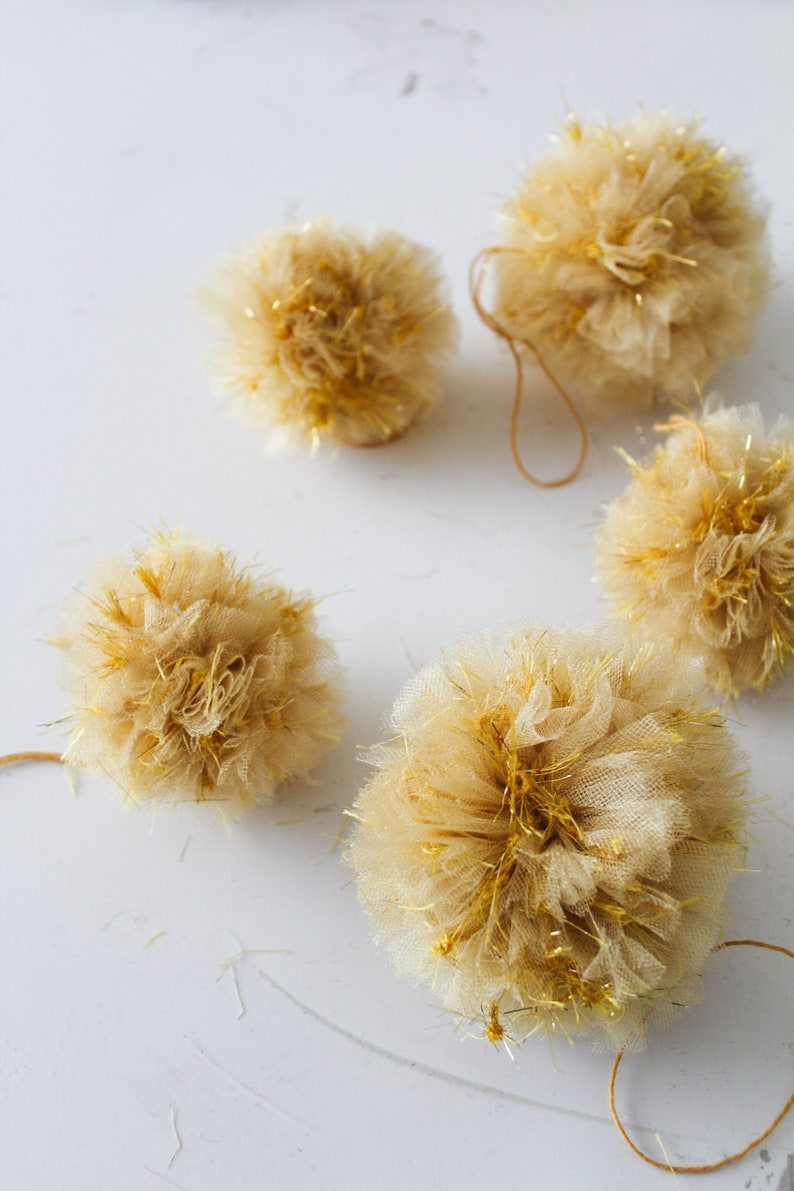 Tinsel Tulle Pom Pom Ornaments Christmas Holiday Decor YOU CHOOSE image 6