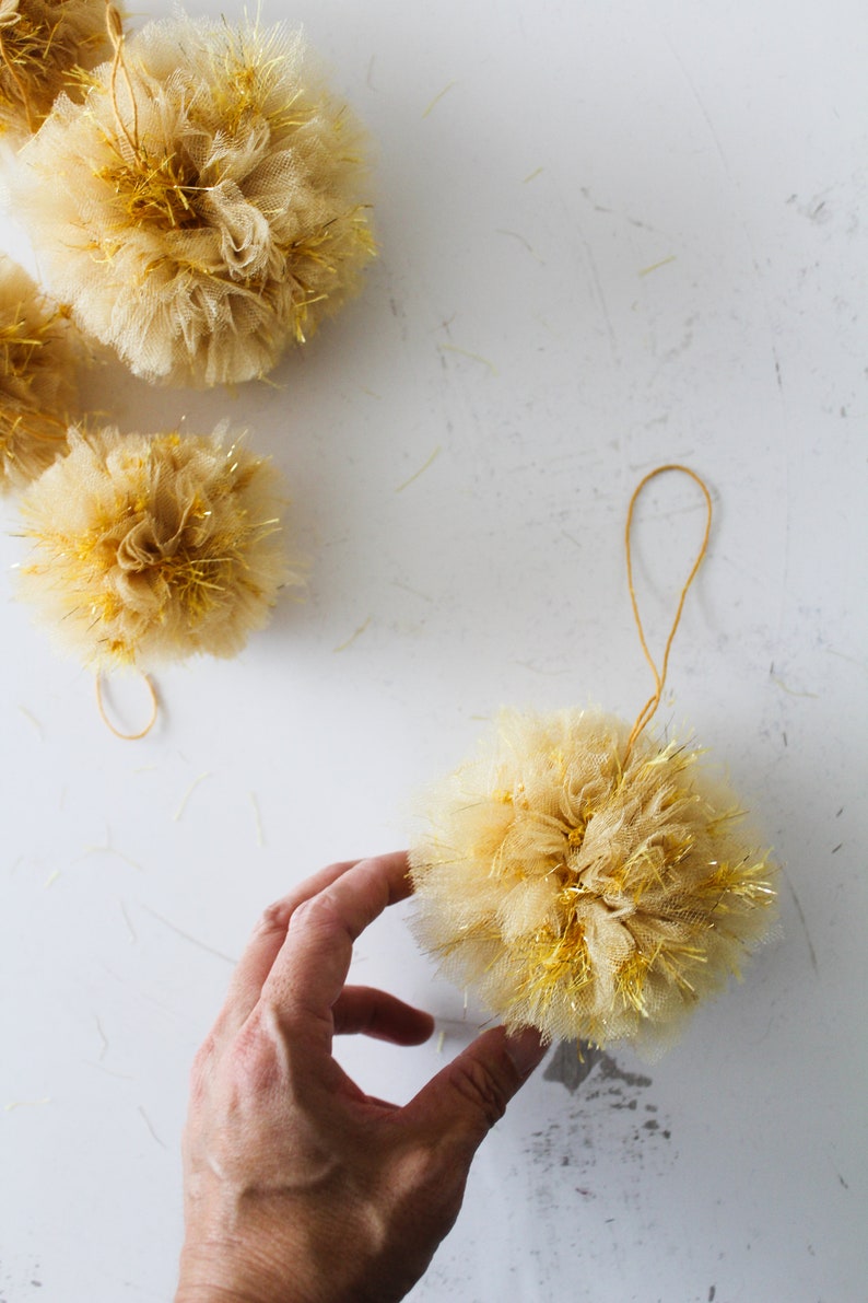 Tinsel Tulle Pom Pom Ornaments Christmas Holiday Decor YOU CHOOSE image 7