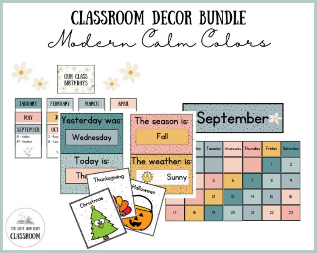 Modern Calm Colors Classroom Decor Bundle Etsy