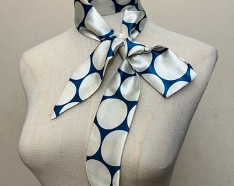Ivory Polka Dot Silk Skinny Scarf, Elegant Hair Bow