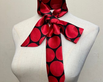 Red Polka Dot Silk Scarf, Skinny Necktie, Hair Bow