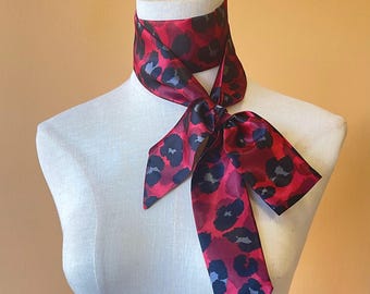 Handmade Red Black Gray Silk Charmeuse Skinny Scarf