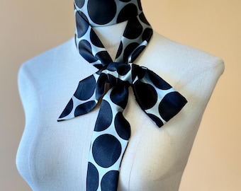 Black Polka Dot Silk Skinny Scarf, Handcrafted Hair Bow