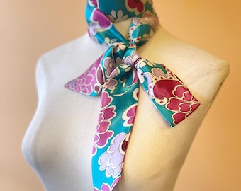 Elegant Silk Skinny Scarf, Floral Hair Tie, Bridesmaid Accessory