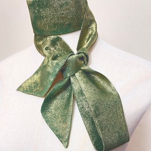 Handmade Skinny Silk Charmeuse Scarf, Golden Green Bridesmaid Accessory