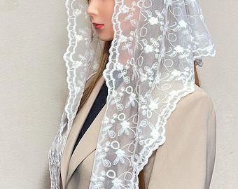 White French Lace Chapel Veil Mantilla Veil Latin Mass usually ready to ship.