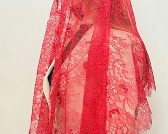 Red chapel mantilla vintage inspired French lace