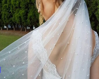 Pearl Wedding Veil: Ivory, Single Layer, Chapel Length