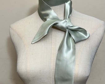 Elegant Silver Green Silk Skinny Scarf, Bridesmaid Accessory