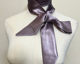 Elegant Mauve Silk Charmeuse Skinny Scarf, Hair Tie