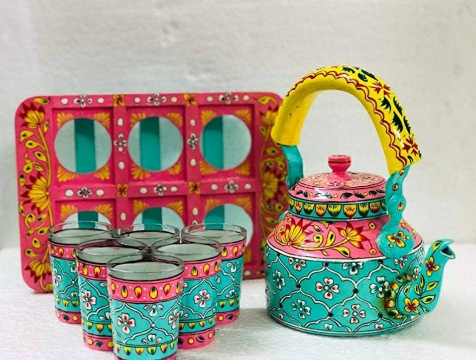 Traditional Hand Painted Kettle Set of 8 pcs Pack Contents Etsy
