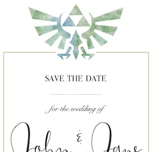 Legend of Zelda Watercolor Triforce Green Invitation/Save the Date/Note Card Instant Digital Download