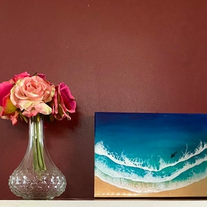 Resin Ocean Painting: Coastal Wave Art, Home Decor (9x12 Wood Panel)