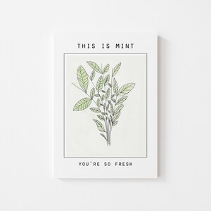 Sweet Friendship Card with Food Theme-This is Mint You’re So Fresh- Original Colored Pencil Drawing (5 en x 6.5 in)