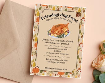 Friendsgiving Invitation | Printable Fall Dinner Party Invite | Thanksgiving Friends Feast Editable Template