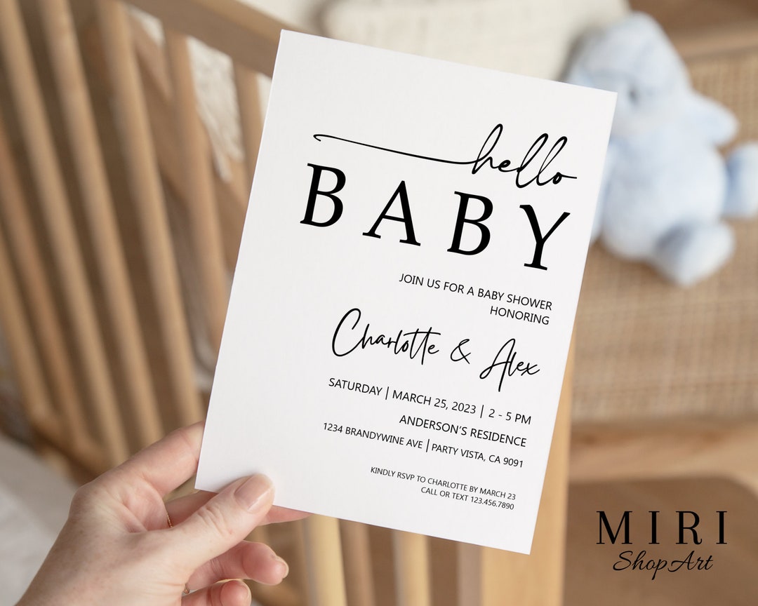 Editable Minimalist Baby Shower Invitation Simple Baby Shower Etsy