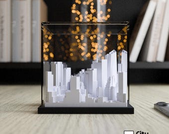 NYC TimeSquare / Rascacielos de bolsillo / Horizonte urbano con vitrina de acrílico / Regalos y decoración de escritorio / Miniatura