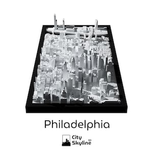 Ligne d'horizon de la ville de Philadelphie, décoration murale et bureau imprimés en 3D, cadeaux carte 3D miniature