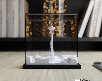Space Needle, Seattle, WA | City Skyline with Acrylic Display Case | 4.2 INCH | Office Gifts | Miniature