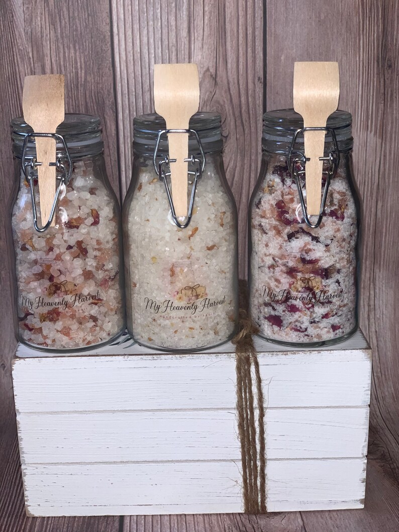 6.250z Bath Salts Delight Jars With Wooden Spoon Etsy
